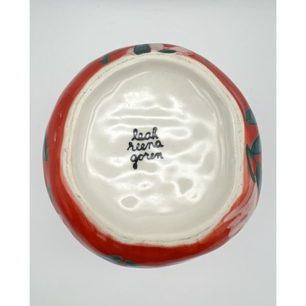Anthropologie Red Floral Ceramic Vase with Green Leaves - Picture 8 of 8